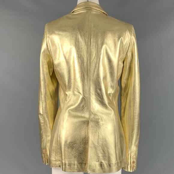 BLUMARINE Size 8 Gold Leather Metallic Lambskin Jacket - Picture 3 of 8